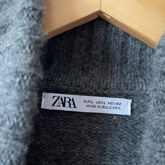 Zara Wool DARK GREY Soft Fuzzy Knit Turleneck Sweater Sz Large - Picture 5 of 6